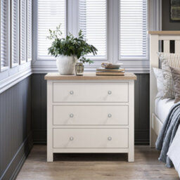 Farro Coconut White 3 Drawer Chest With Washed Oak Top - Fully Assembled By Roseland Furniture - thumbnail 5