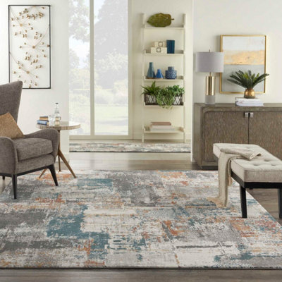 Grey Multicoloured Modern Abstract Easy To Clean Rug For Dining Room Bedroom & Living Room-66 X 229Cm (Runner) - image 1
