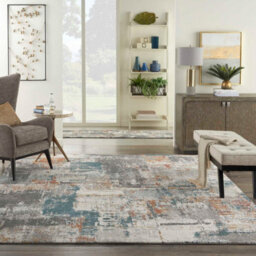 Grey Multicoloured Modern Abstract Easy To Clean Rug For Dining Room Bedroom & Living Room-66 X 229Cm (Runner) - thumbnail 1