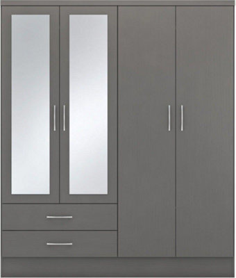 Seconique Nevada 4 Door 2 Drawer Mirrored Wardrobe In 3D Effect Grey Finish - image 1
