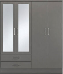 Seconique Nevada 4 Door 2 Drawer Mirrored Wardrobe In 3D Effect Grey Finish - thumbnail 8