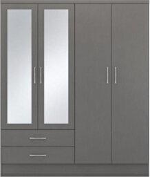 Seconique Nevada 4 Door 2 Drawer Mirrored Wardrobe In 3D Effect Grey Finish - thumbnail 1