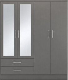 Seconique Nevada 4 Door 2 Drawer Mirrored Wardrobe In 3D Effect Grey Finish - thumbnail 2