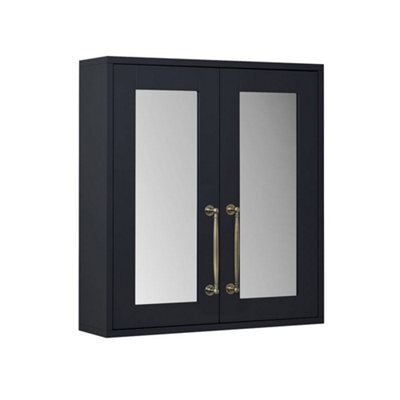 Homestylestore 600 X 650mm Black Grey Wall Mounted Mirrored Door Bathroom Cabinet And Aged Gold Classic T Bar Handles - image 1