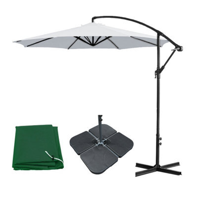 Sundaze 3M Grey Cantilever Banana Parasol Crank Handle Patio Garden Umbrella With Base Weights & Cover - image 1