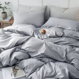 Ameha Plain Dyed Duvet Cover Complete Set With Matching Fitted Sheet & Pillowcase Microfiber King Silver - thumbnail 7