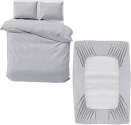 Ameha Plain Dyed Duvet Cover Complete Set With Matching Fitted Sheet & Pillowcase Microfiber King Silver - thumbnail 6