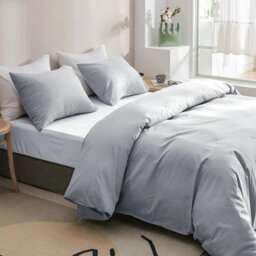 Ameha Plain Dyed Duvet Cover Complete Set With Matching Fitted Sheet & Pillowcase Microfiber King Silver - thumbnail 3