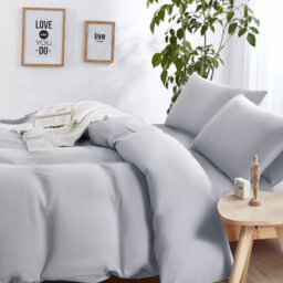 Ameha Plain Dyed Duvet Cover Complete Set With Matching Fitted Sheet & Pillowcase Microfiber King Silver - thumbnail 2