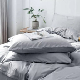 Ameha Plain Dyed Duvet Cover Complete Set With Matching Fitted Sheet & Pillowcase Microfiber King Silver - thumbnail 8