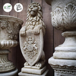 Spa Stone Cast Large Shield 'armorial' Lion Statue Flf26 - thumbnail 3