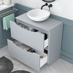 Nes Home Matte Grey 800mm Freestanding Vanity Unit With Round Ceramic Basin - thumbnail 4