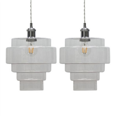 First Choice Lighting Set Of 2 Benson - 5 Tier Clear Glass Easy Fit Pendant Lightshades - image 1
