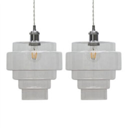 First Choice Lighting Set Of 2 Benson - 5 Tier Clear Glass Easy Fit Pendant Lightshades - thumbnail 1