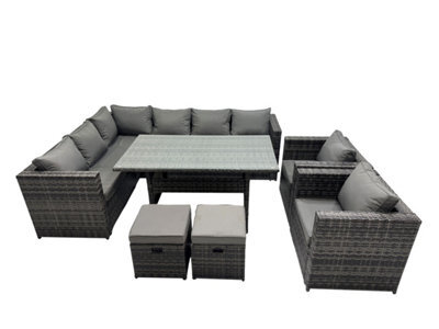 Fimous Outdoor Pe Rattan Sofa Set With Dining Table Patio Garden Furniture Sets With 2 Chairs 2 Small Stools Dark Grey Mixed - image 1