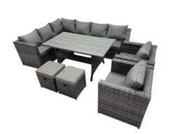 Fimous Outdoor Pe Rattan Sofa Set With Dining Table Patio Garden Furniture Sets With 2 Chairs 2 Small Stools Dark Grey Mixed - thumbnail 2