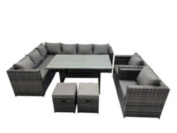 Fimous Outdoor Pe Rattan Sofa Set With Dining Table Patio Garden Furniture Sets With 2 Chairs 2 Small Stools Dark Grey Mixed - thumbnail 1