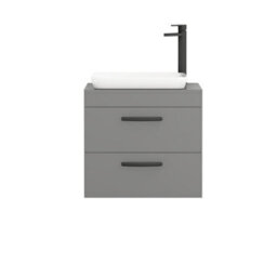 Royal Bathrooms Turin 500mm Wall Mounted Bathroom Vanity Unit With Sink 2 Drawer Indigo Grey Gloss & Qubix Countertop Basin - thumbnail 5