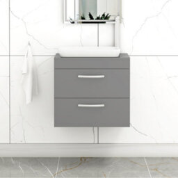 Royal Bathrooms Turin 500mm Wall Mounted Bathroom Vanity Unit With Sink 2 Drawer Indigo Grey Gloss & Qubix Countertop Basin - thumbnail 1