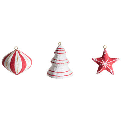 Beliani Set Of 12 Christmas Tree Oranments Gidealven Papier-Mâché Red/ White - image 1
