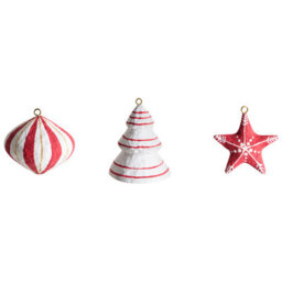 Beliani Set Of 12 Christmas Tree Oranments Gidealven Papier-Mâché Red/ White - thumbnail 1