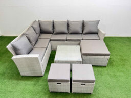Fimous Outdoor Rattan Garden Furniture Set 9 Seater Corner Sofa Sets With Square Coffee Table 3 Footstools Light Grey Mixed - thumbnail 2
