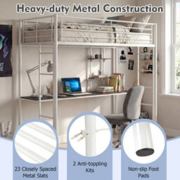 Single Bed Loft Frame With Attached Desk And Storage Shelves - thumbnail 3