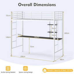 Single Bed Loft Frame With Attached Desk And Storage Shelves - thumbnail 2