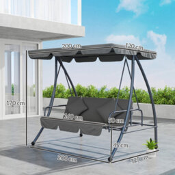 Outsunny 2-In-1 Swing Chair 3 Seater Hammock Cushion Bed Tilt Canopy - thumbnail 3