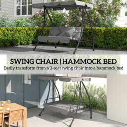 Outsunny 2-In-1 Swing Chair 3 Seater Hammock Cushion Bed Tilt Canopy - thumbnail 6
