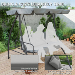 Outsunny 2-In-1 Swing Chair 3 Seater Hammock Cushion Bed Tilt Canopy - thumbnail 7