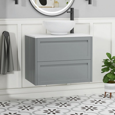 Royal Bathrooms Royal Bathroom Elmore 700mm Matt Pebble Grey Wall Mounted Bathroom Vanity Unit 2 Drawer Plain White Worktop With Breeze Basin - image 1