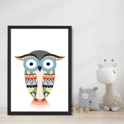 Artze Wall Art Totem Owl Tribal Animal Art Print With Black Frame Size: A4 - thumbnail 2