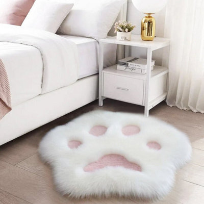 White&pink Cute Cat-Claw Shaped Soft Shaggy Rug Plush Floor Carpet Mat Fluffy Rugs Non-Slip - image 1