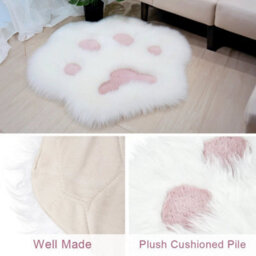 White&pink Cute Cat-Claw Shaped Soft Shaggy Rug Plush Floor Carpet Mat Fluffy Rugs Non-Slip - thumbnail 3