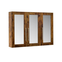 Homestylestore 900 X 650mm Dark Oak Wall Mounted Mirrored Door Bathroom Cabinet And Brushed Brass T Bar Handles