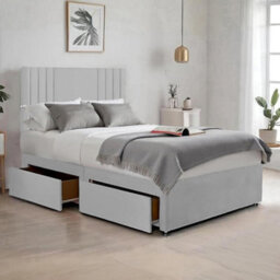 Silver Plush Sawana 4Ft6 Double Bed With 20 Inch Headboard With Mattress And 2Drawers - thumbnail 1