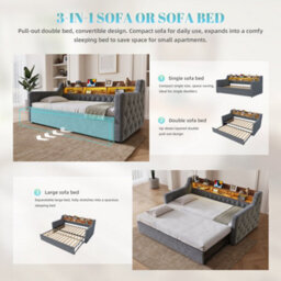 Matteo Velvet Pull-Out Sofa Bed With Storage Headboard, Led Lighting & Usb Ports - Dark Gray - thumbnail 3