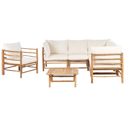 Beliani Garden Lounge Set With Table 6 Seater Cerreto Bamboo Off-White
