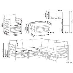 Beliani Garden Lounge Set With Table 6 Seater Cerreto Bamboo Off-White - thumbnail 3