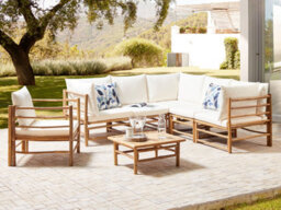 Beliani Garden Lounge Set With Table 6 Seater Cerreto Bamboo Off-White - thumbnail 2