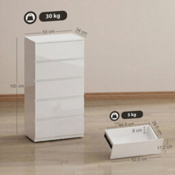 Homcom Bedroom Chest Of Drawers, 5 Drawers Dresser, Drawer Unit, White - thumbnail 3