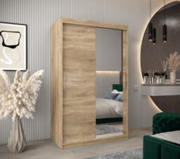 Arte Tokyo 02 Contemporary Mirrored 2 Sliding Door Wardrobe 5 Shelves 2 Rails Oak Sonoma Effect (H)2000mm (W)1200mm (D)620mm - thumbnail 2