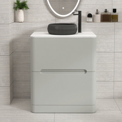 Royal Bathrooms Venice 700mm Dove Grey Freestanding Bathroom Countertop Vanity Unit 2 Drawer With Milan Black Basin - image 1