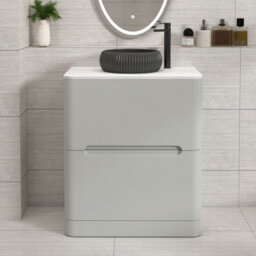 Royal Bathrooms Venice 700mm Dove Grey Freestanding Bathroom Countertop Vanity Unit 2 Drawer With Milan Black Basin - thumbnail 1