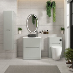 Royal Bathrooms Venice 700mm Dove Grey Freestanding Bathroom Countertop Vanity Unit 2 Drawer With Milan Black Basin - thumbnail 4