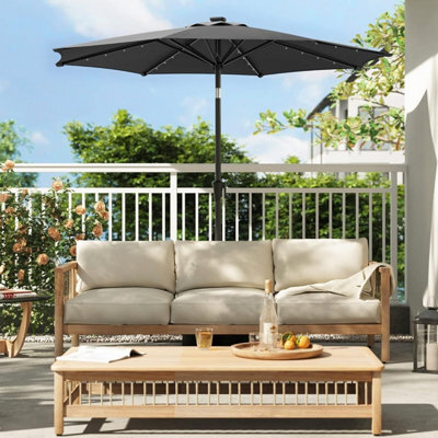 Songmics Parasol, Garden Umbrella, 32 Solar Powered Led Lights, Dual-Tilt System, Outdoor, Without Base, Grey - image 1