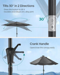 Songmics Parasol, Garden Umbrella, 32 Solar Powered Led Lights, Dual-Tilt System, Outdoor, Without Base, Grey - thumbnail 5