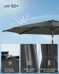 Songmics Parasol, Garden Umbrella, 32 Solar Powered Led Lights, Dual-Tilt System, Outdoor, Without Base, Grey - thumbnail 6