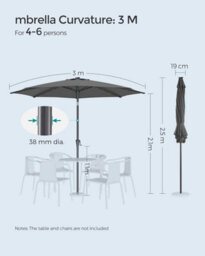 Songmics Parasol, Garden Umbrella, 32 Solar Powered Led Lights, Dual-Tilt System, Outdoor, Without Base, Grey - thumbnail 2